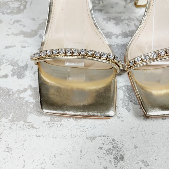 New Marc Fisher Karima Gold Leather Ankle Strap Heeled Sandals K1005 - Picture 8 of 11